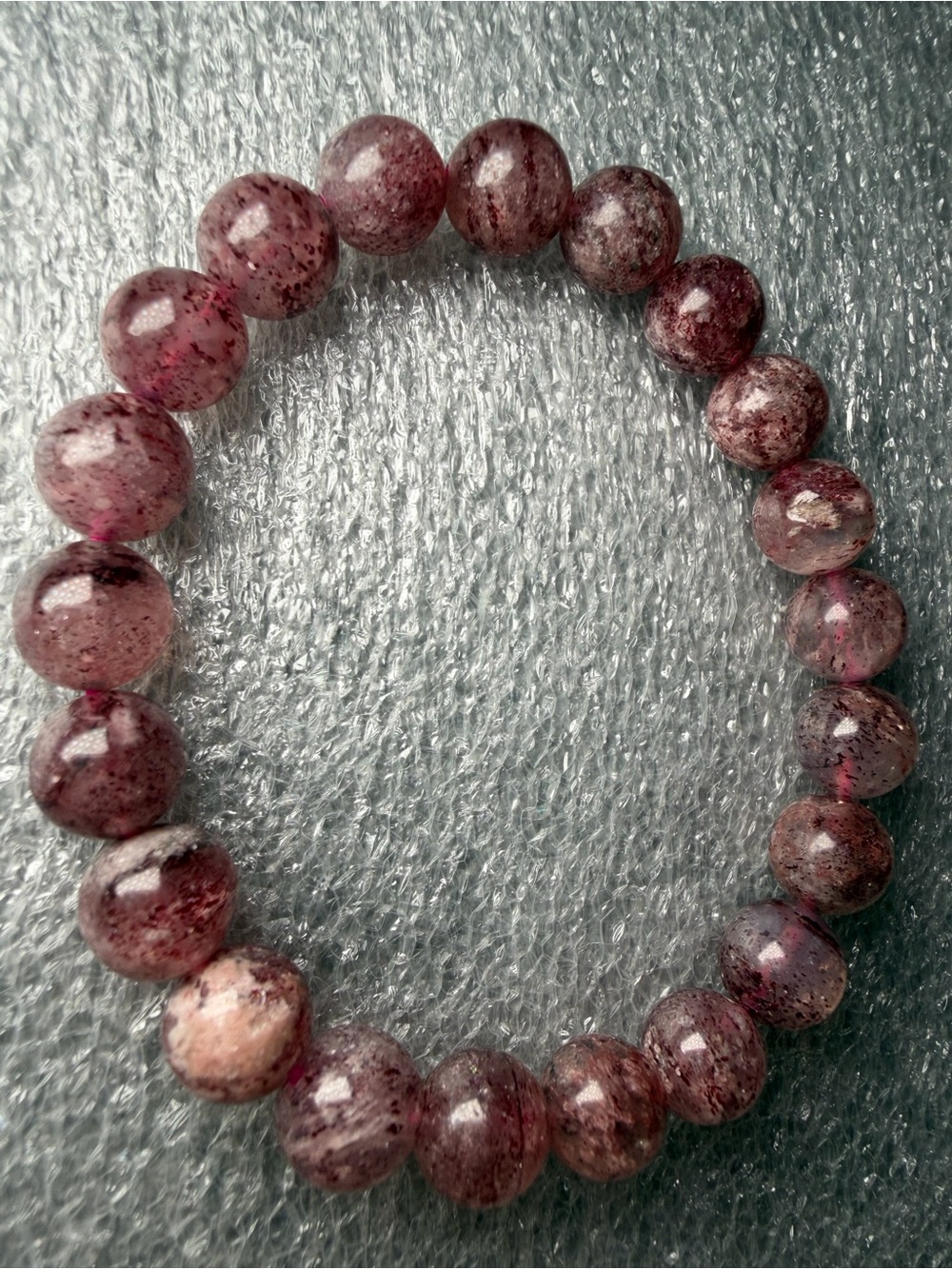 Unique 9MM “Snowflake” Strawberry Quartz Natural Crystal Bracelet